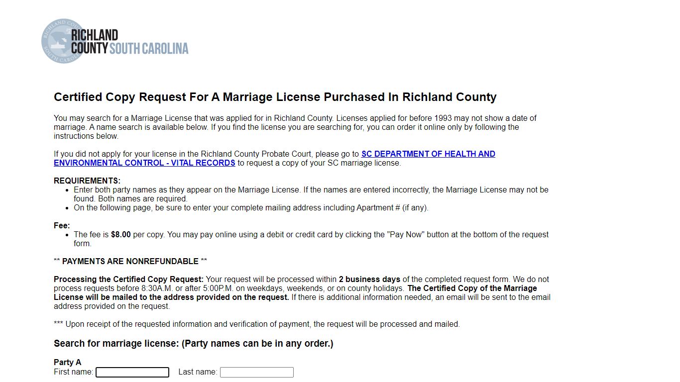 Marriage License Application